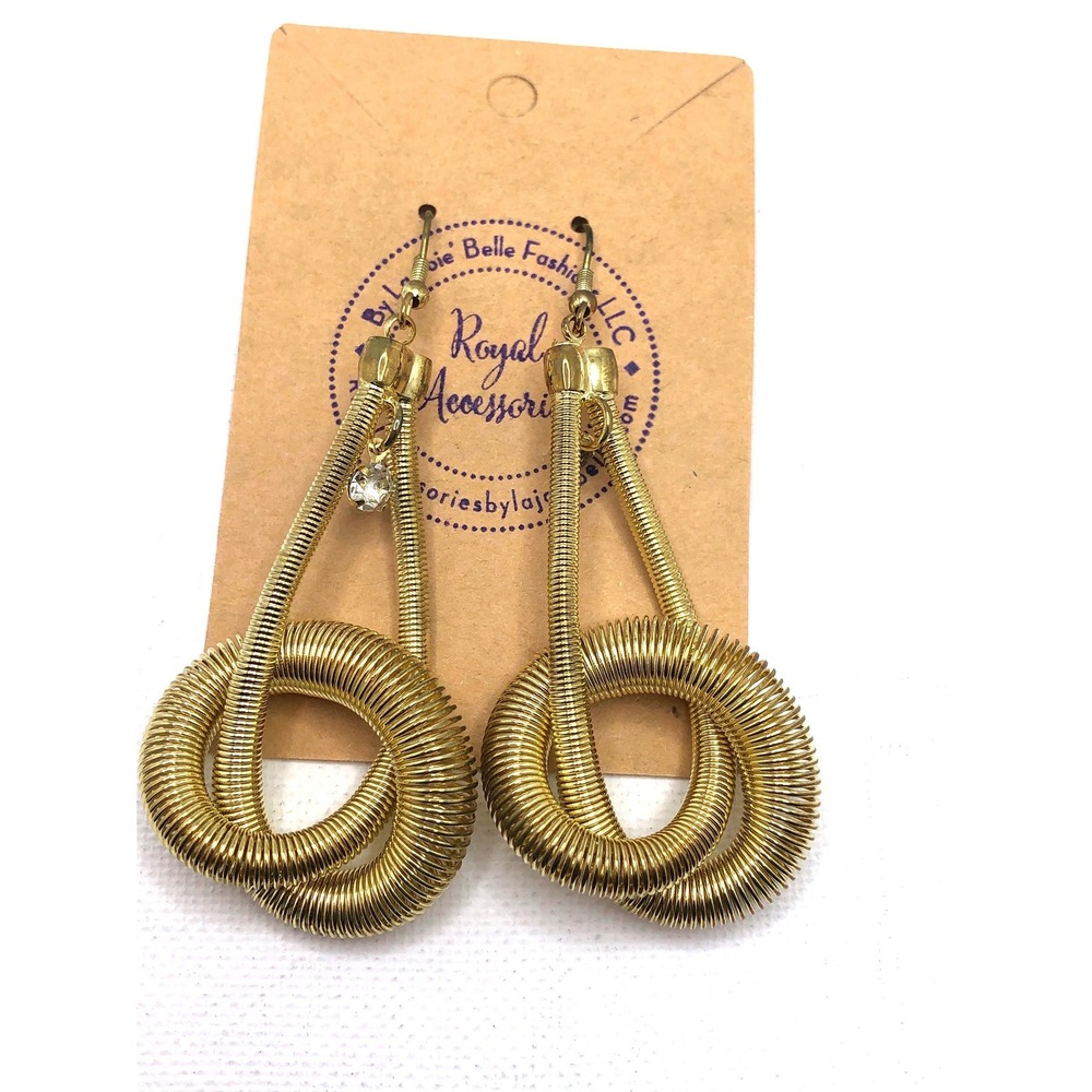 Gold Tone Statement Coil Drop‎ Earrings | Sculptural Dangle Hoop Artisan Style